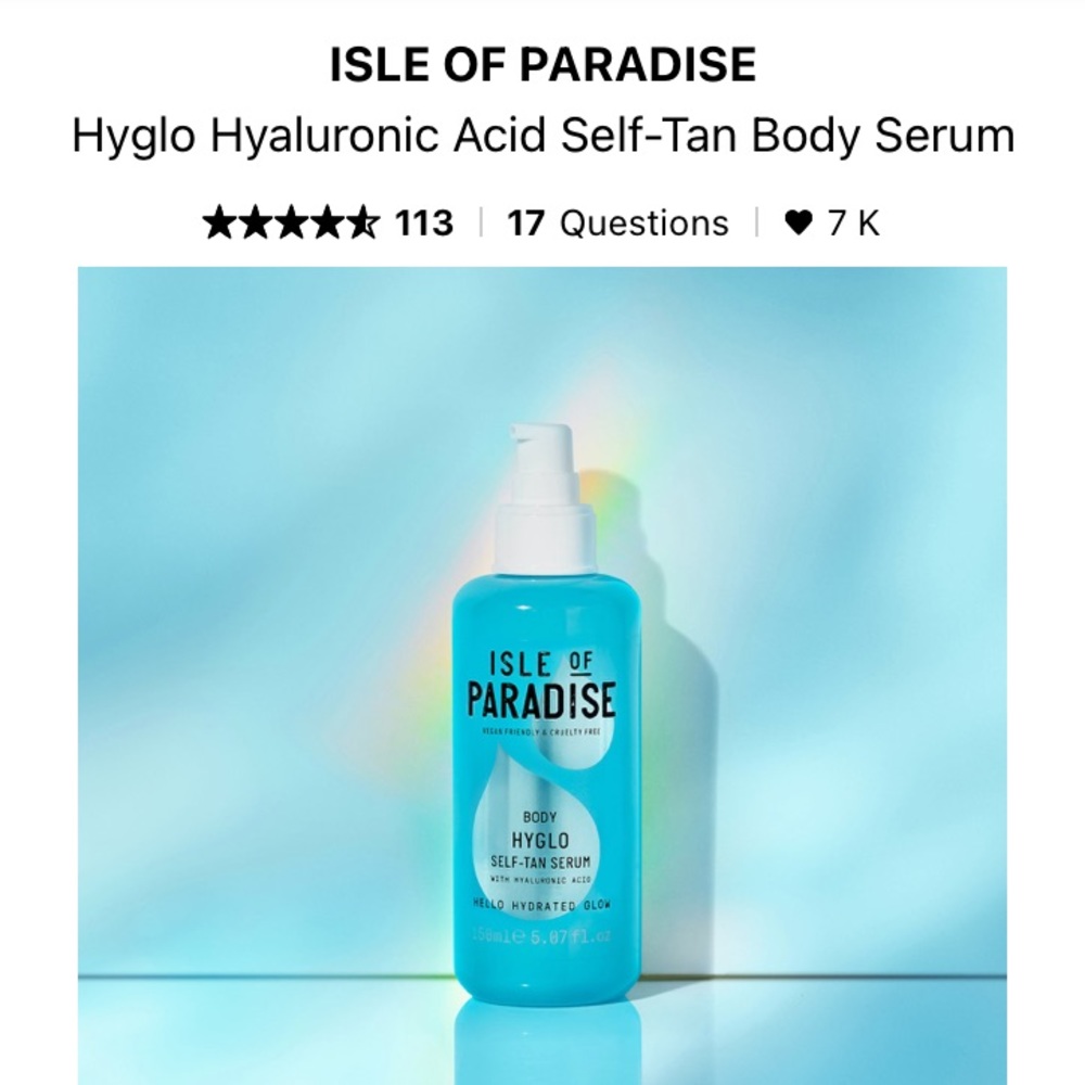 Isle of Paradise body hyglo self-tan serum with hyaluronic acid